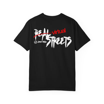 Virtual Streets Graphic T-Shirt — 'Real' Crossed Out Streetwear Tee